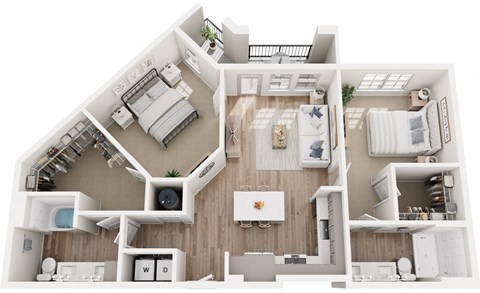 Floor plan for 2 beds, 2 baths, 1103 sqft